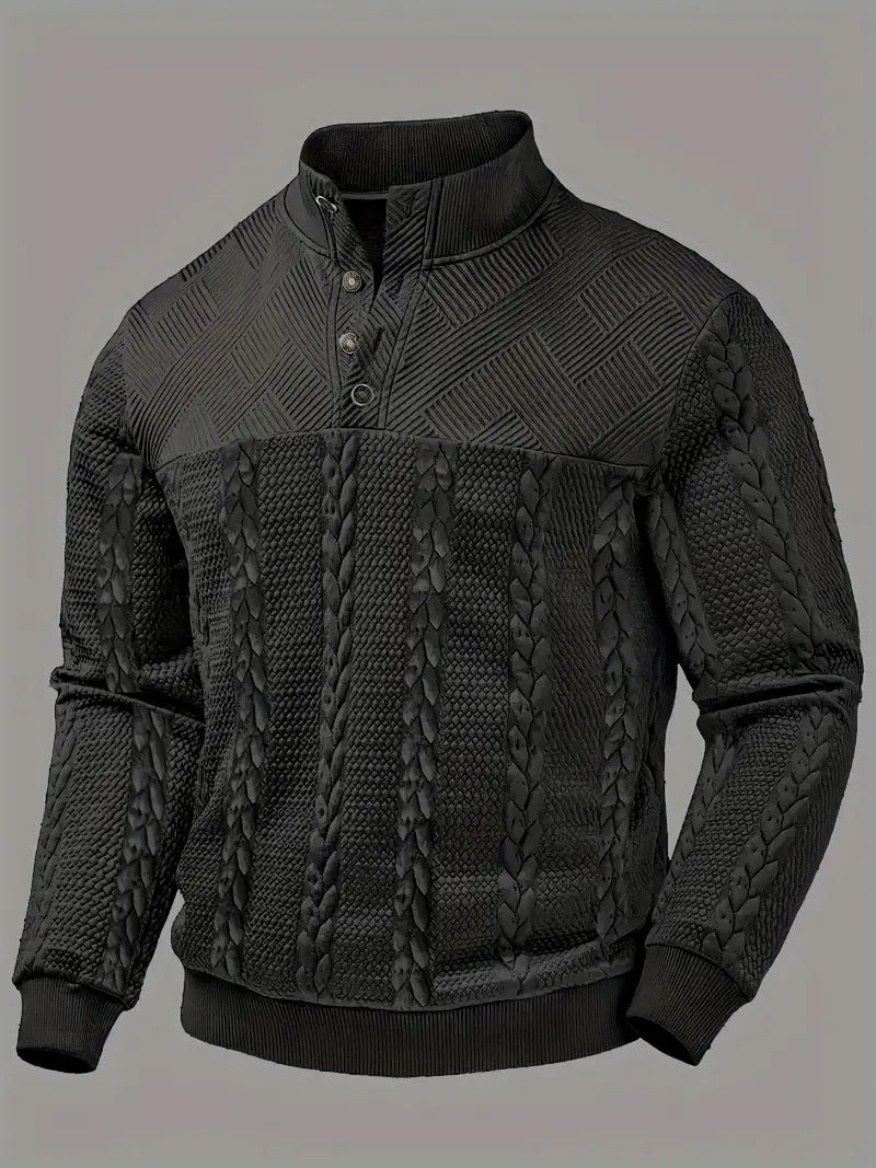 DAWSON – LONG SLEEVE HENLEY SWEATER WITH STRIPES