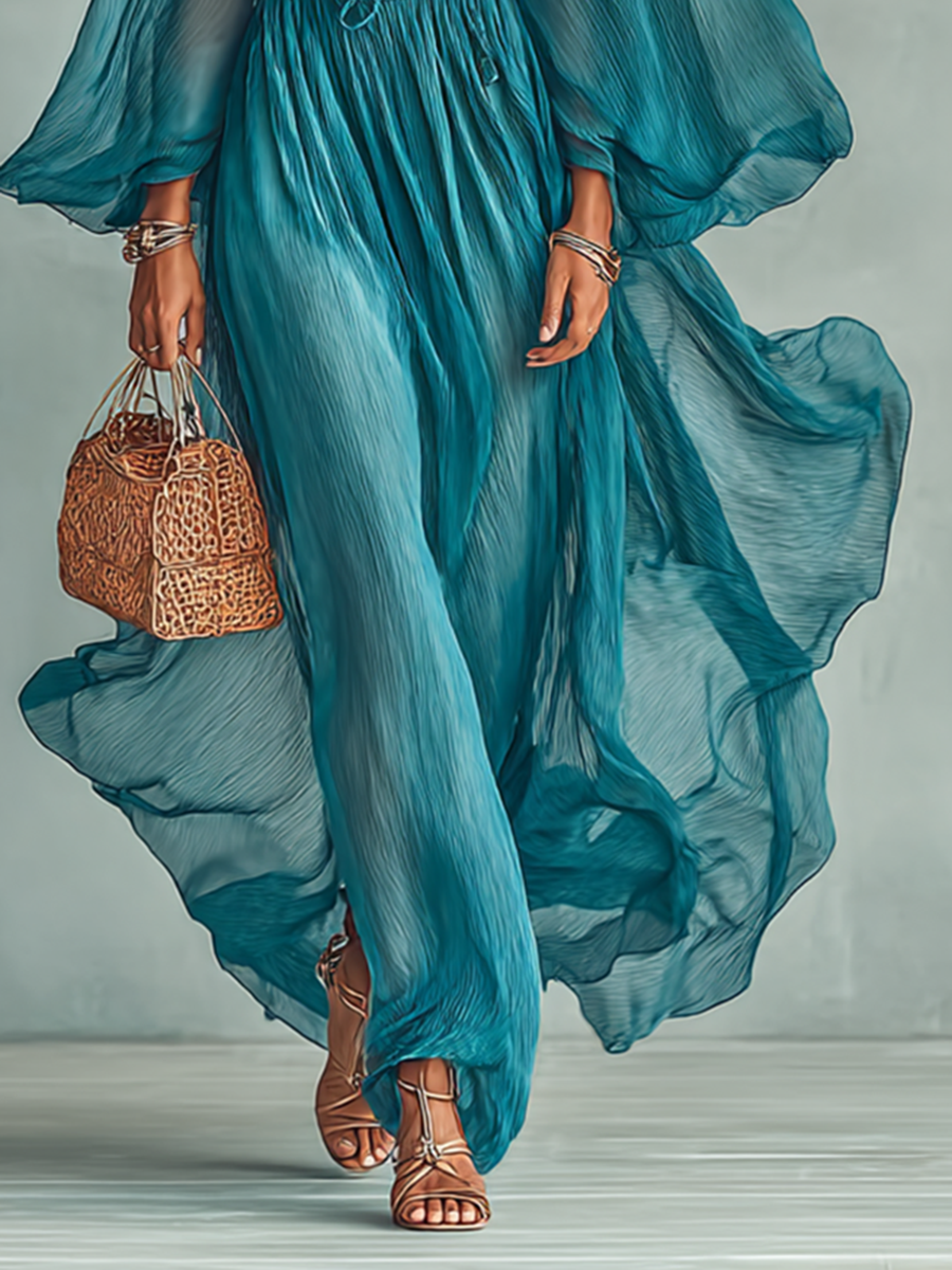 JOILENE – LONG SLEEVE CHIFFON DRESS