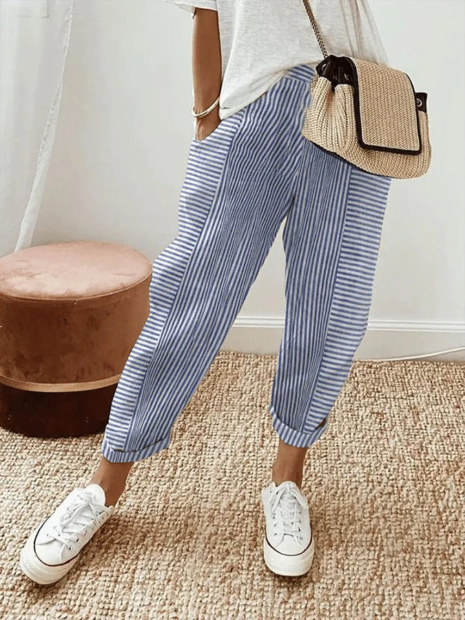 Celia - Classic Striped Cotton Trousers